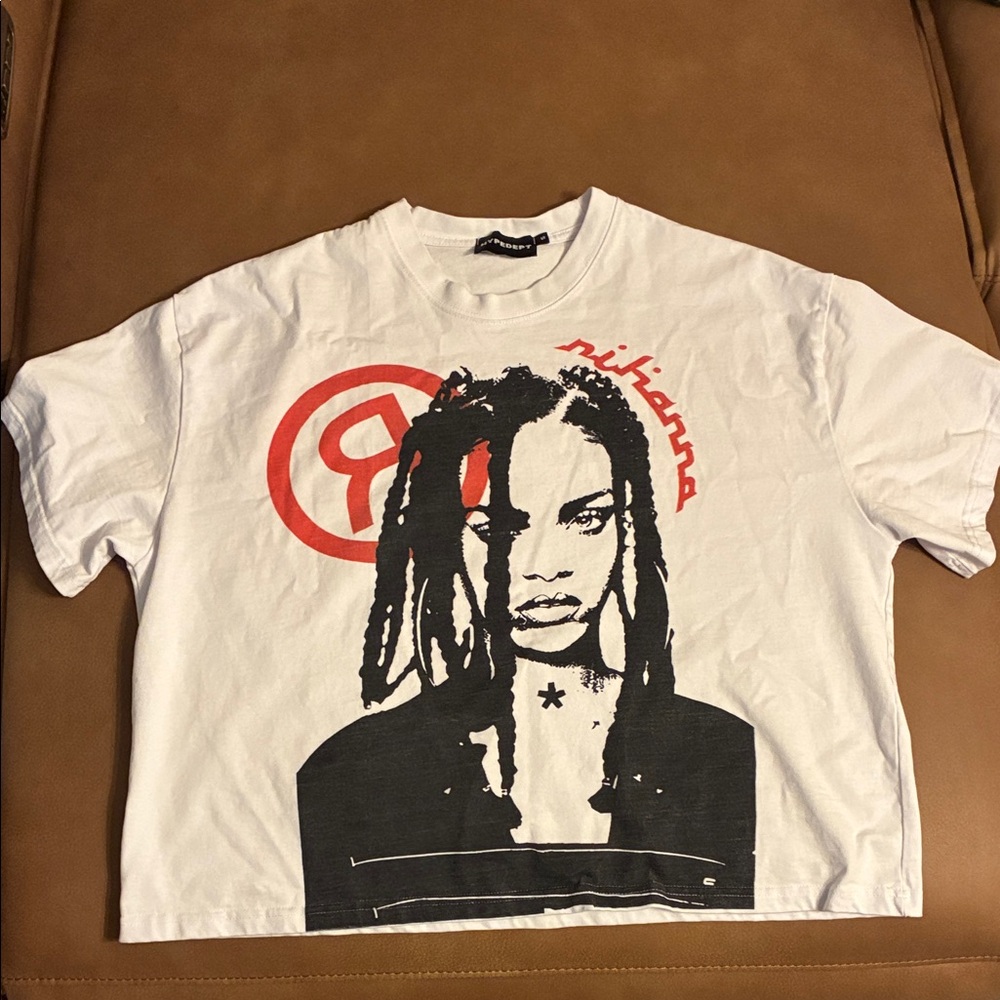 White Graphic Kids' Tee with Black Portrait and Red Accents